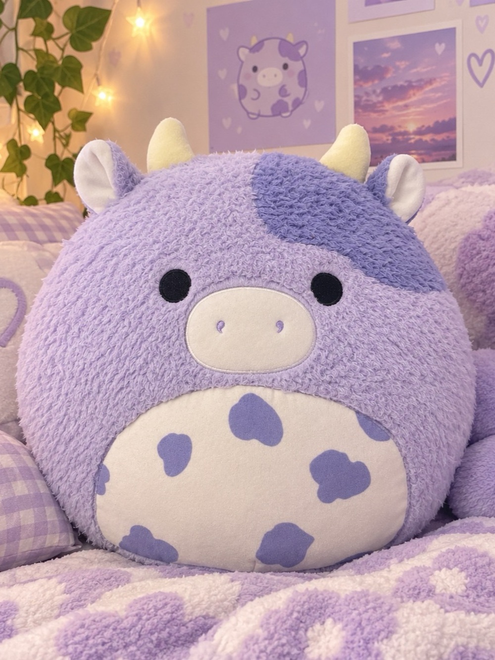 Cute Squishmallows Bubba the Purple Cow (FuzzAMallow) Plush
